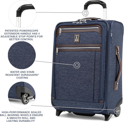 Platinum Elite Softside Expandable Carry on Luggage, 2 Wheel Upright Regional Suitcase, USB Port, Men and Women, Shadow Black, Carry On 16-Inch