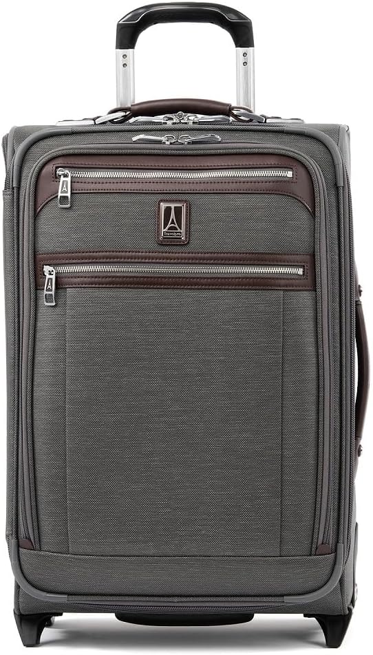 Platinum Elite Softside Expandable Carry on Luggage, 2 Wheel Upright Regional Suitcase, USB Port, Men and Women, Shadow Black, Carry On 16-Inch