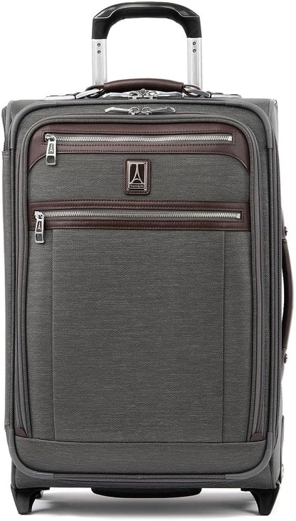 Platinum Elite Softside Expandable Carry on Luggage, 2 Wheel Upright Regional Suitcase, USB Port, Men and Women, Shadow Black, Carry On 16-Inch