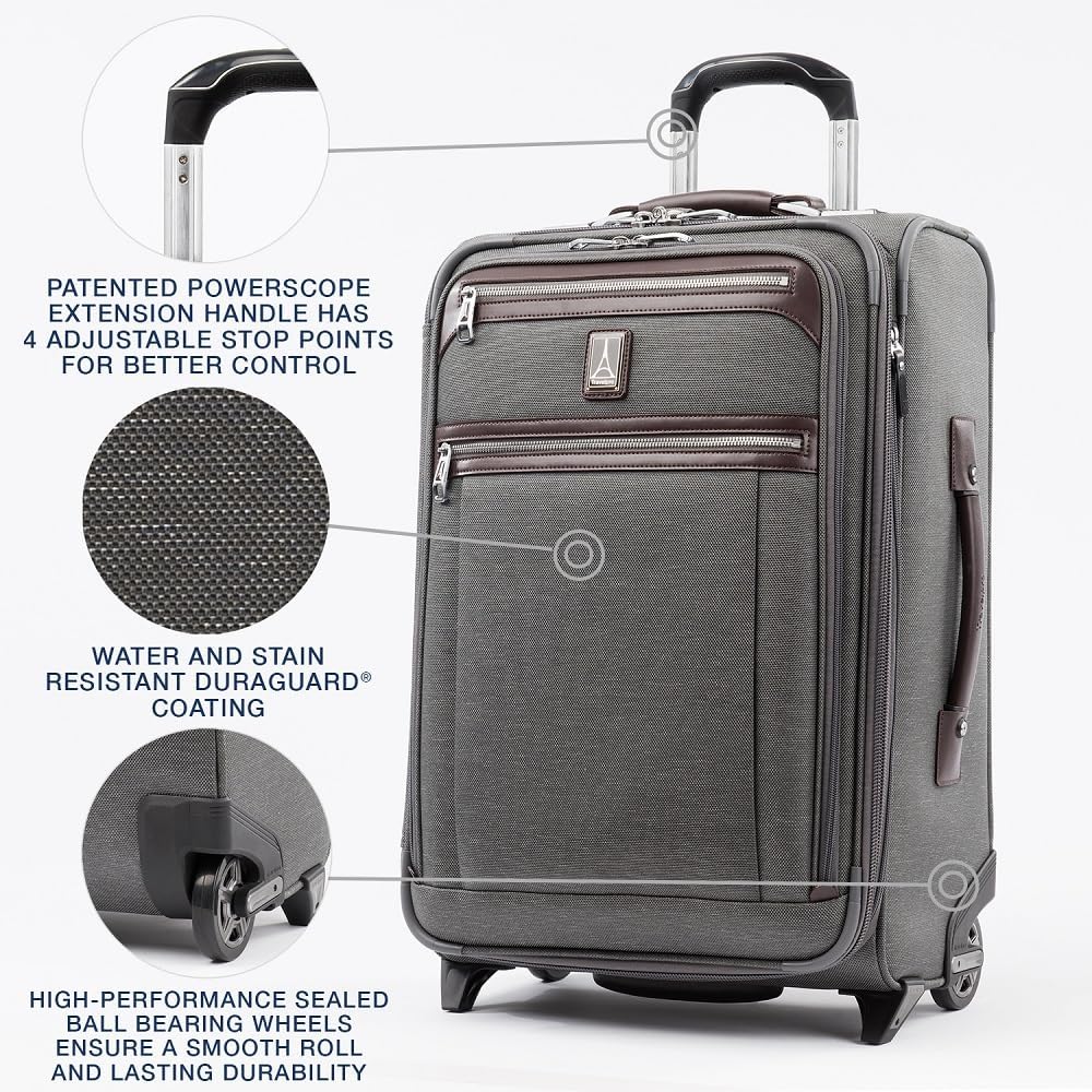 Platinum Elite Softside Expandable Carry on Luggage, 2 Wheel Upright Regional Suitcase, USB Port, Men and Women, Shadow Black, Carry On 16-Inch