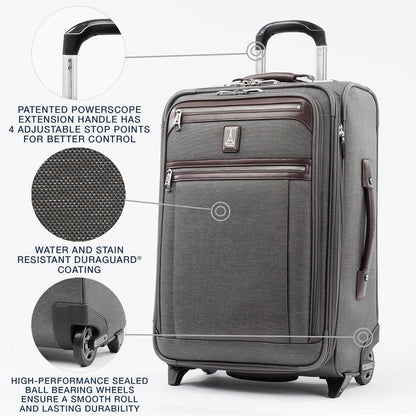 Platinum Elite Softside Expandable Carry on Luggage, 2 Wheel Upright Regional Suitcase, USB Port, Men and Women, Shadow Black, Carry On 16-Inch