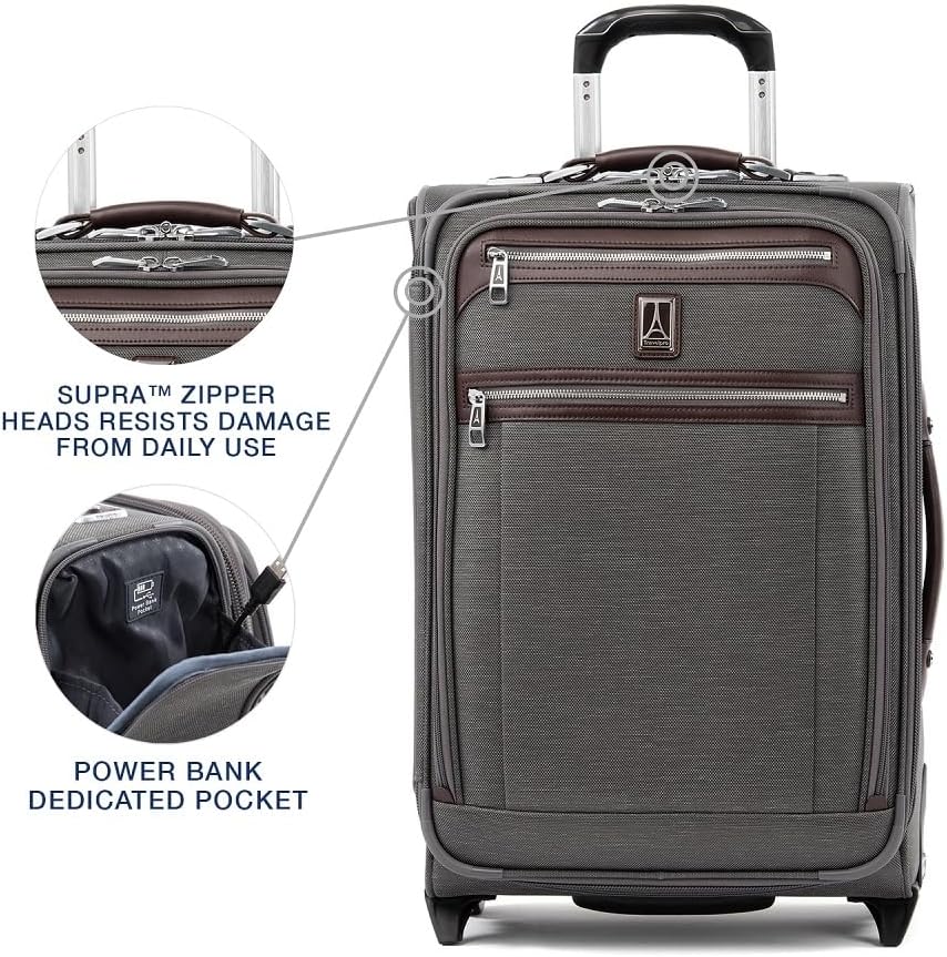 Platinum Elite Softside Expandable Carry on Luggage, 2 Wheel Upright Regional Suitcase, USB Port, Men and Women, Shadow Black, Carry On 16-Inch