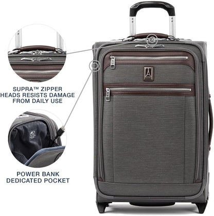 Platinum Elite Softside Expandable Carry on Luggage, 2 Wheel Upright Regional Suitcase, USB Port, Men and Women, Shadow Black, Carry On 16-Inch