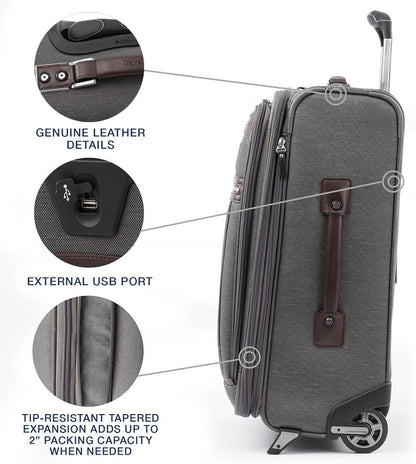 Platinum Elite Softside Expandable Carry on Luggage, 2 Wheel Upright Regional Suitcase, USB Port, Men and Women, Shadow Black, Carry On 16-Inch