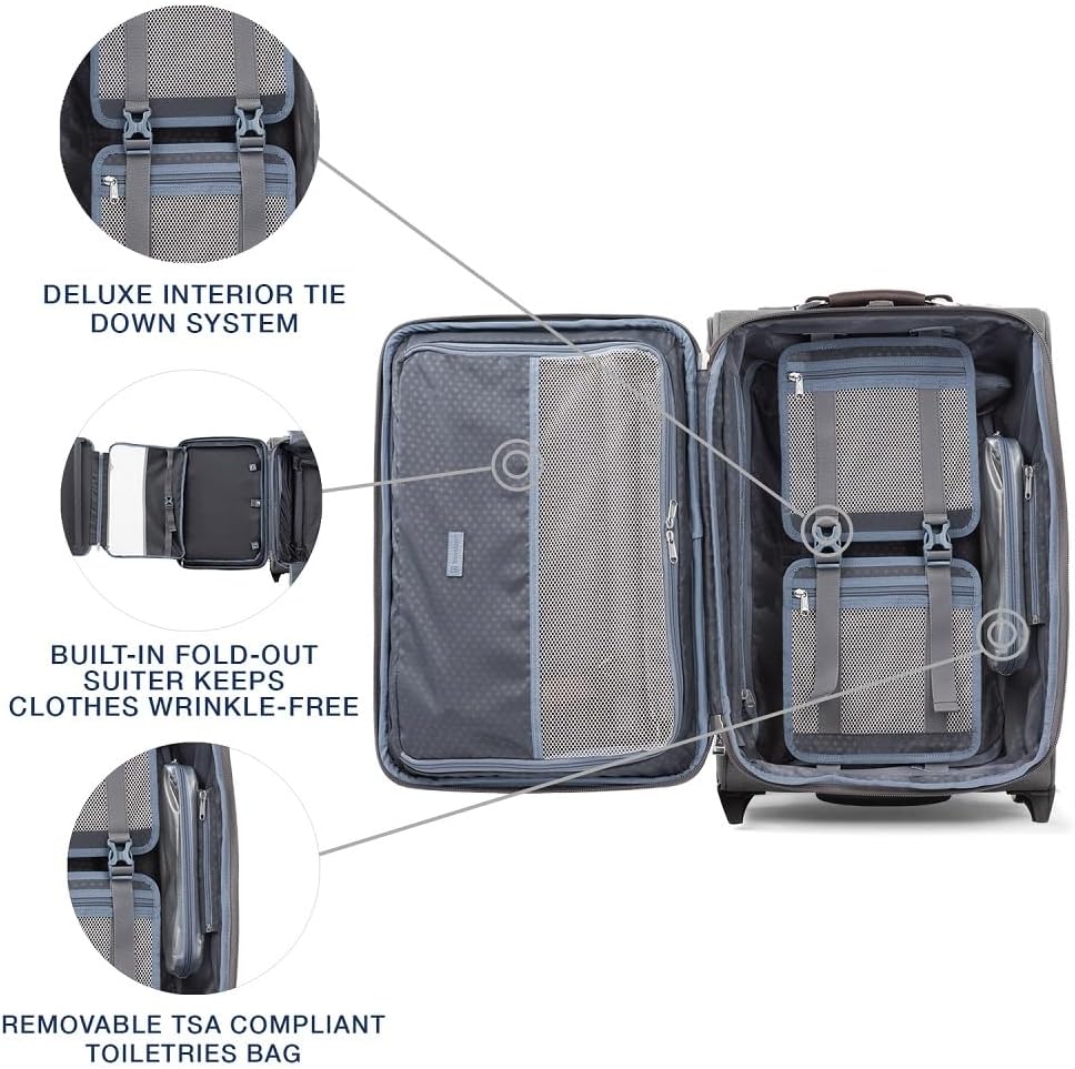 Platinum Elite Softside Expandable Carry on Luggage, 2 Wheel Upright Regional Suitcase, USB Port, Men and Women, Shadow Black, Carry On 16-Inch