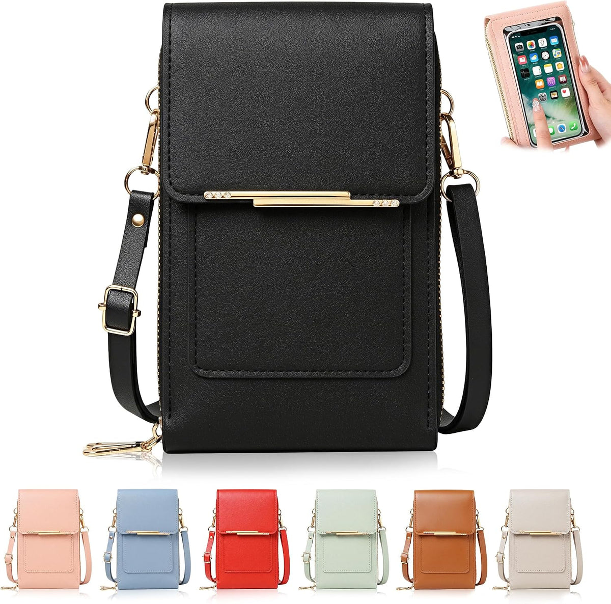 Touchscreen Phone Crossbody Bag for Women,2026 Small Anti Theft Leather Bag,Adjustable PU Leather Phone Bag