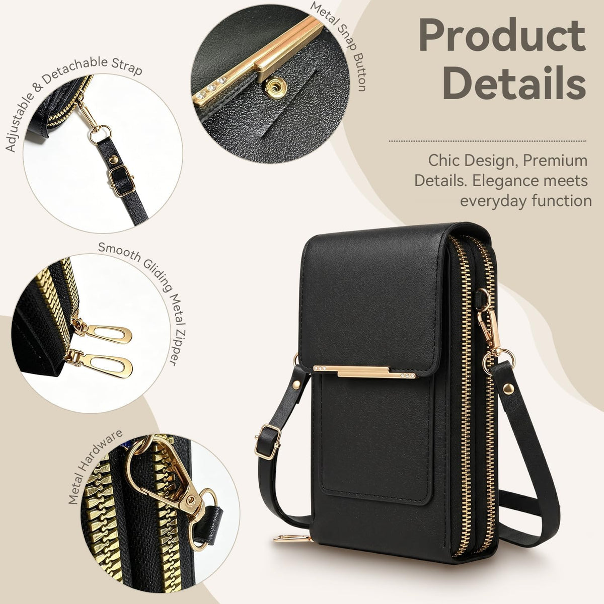 Touchscreen Phone Crossbody Bag for Women,2026 Small Anti Theft Leather Bag,Adjustable PU Leather Phone Bag