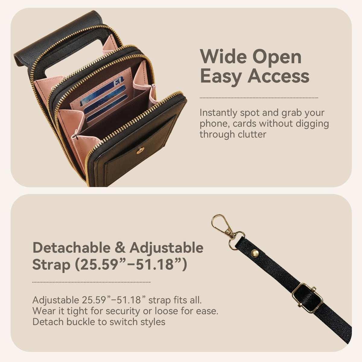 Touchscreen Phone Crossbody Bag for Women,2026 Small Anti Theft Leather Bag,Adjustable PU Leather Phone Bag