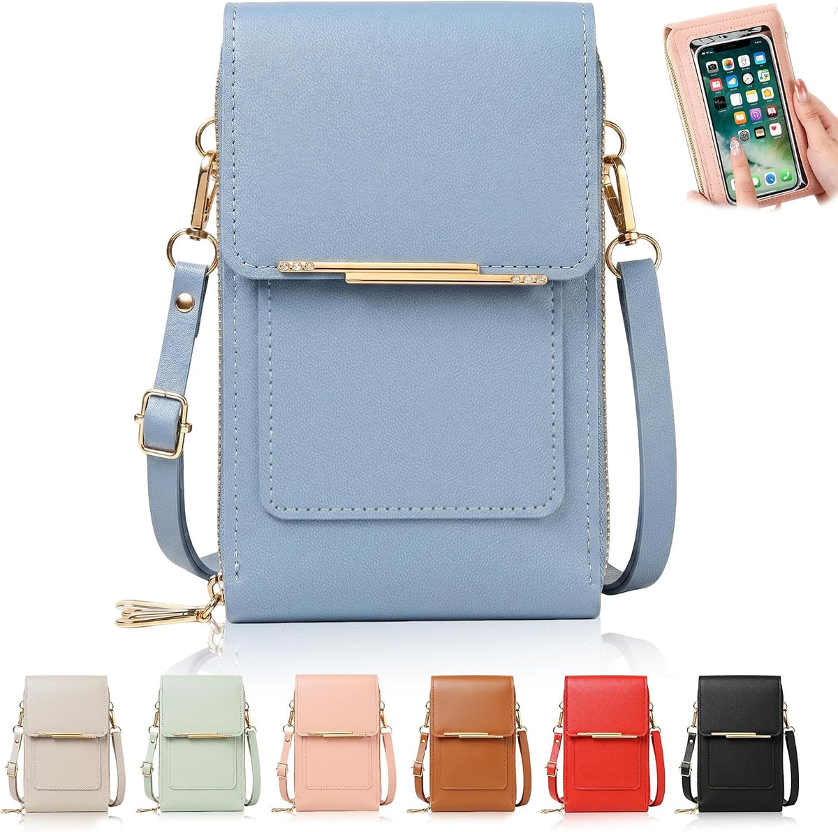 Touchscreen Phone Crossbody Bag for Women,2026 Small Anti Theft Leather Bag,Adjustable PU Leather Phone Bag