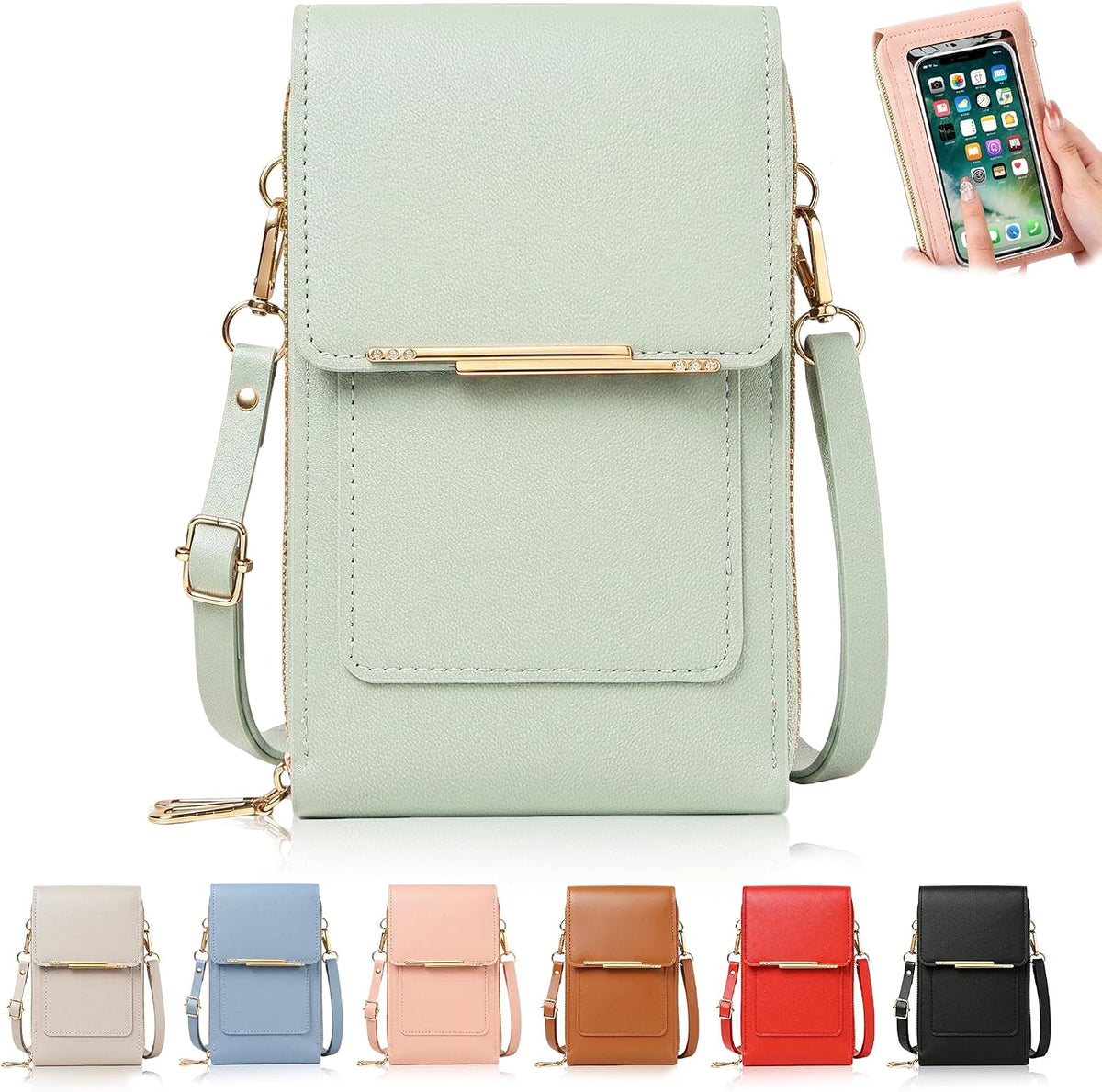 Touchscreen Phone Crossbody Bag for Women,2026 Small Anti Theft Leather Bag,Adjustable PU Leather Phone Bag