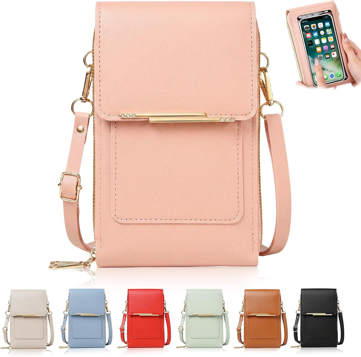 Touchscreen Phone Crossbody Bag for Women,2026 Small Anti Theft Leather Bag,Adjustable PU Leather Phone Bag