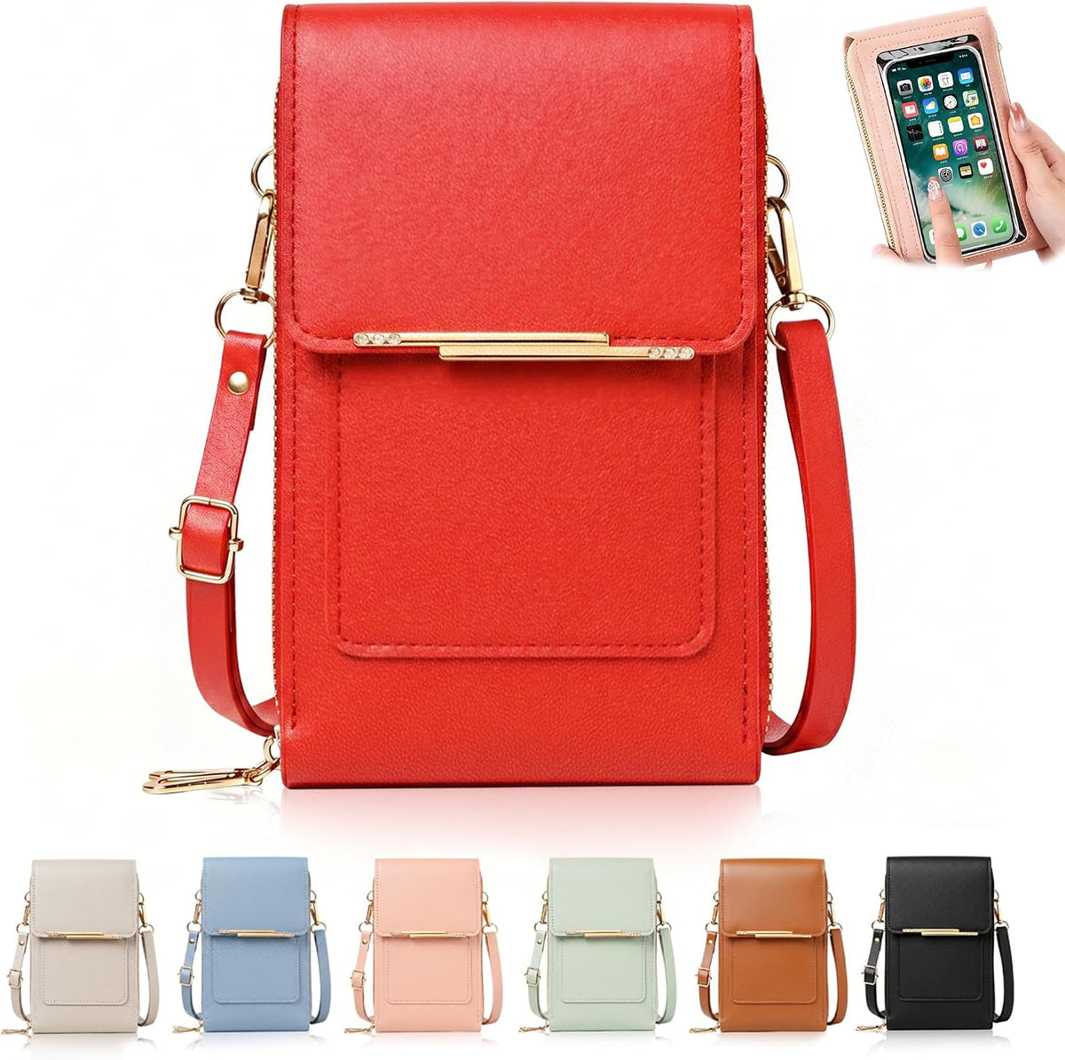 Touchscreen Phone Crossbody Bag for Women,2026 Small Anti Theft Leather Bag,Adjustable PU Leather Phone Bag