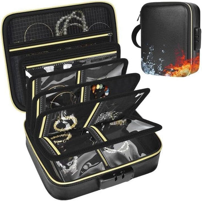 Fireproof Travel Jewelry Organizer Case with Lock 6-Page Binder | Clear PET Pages for Necklaces, Earrings, Rings & Bracelets, Carry-Ons Craft Fairs & Home Storage (Bag Only)
