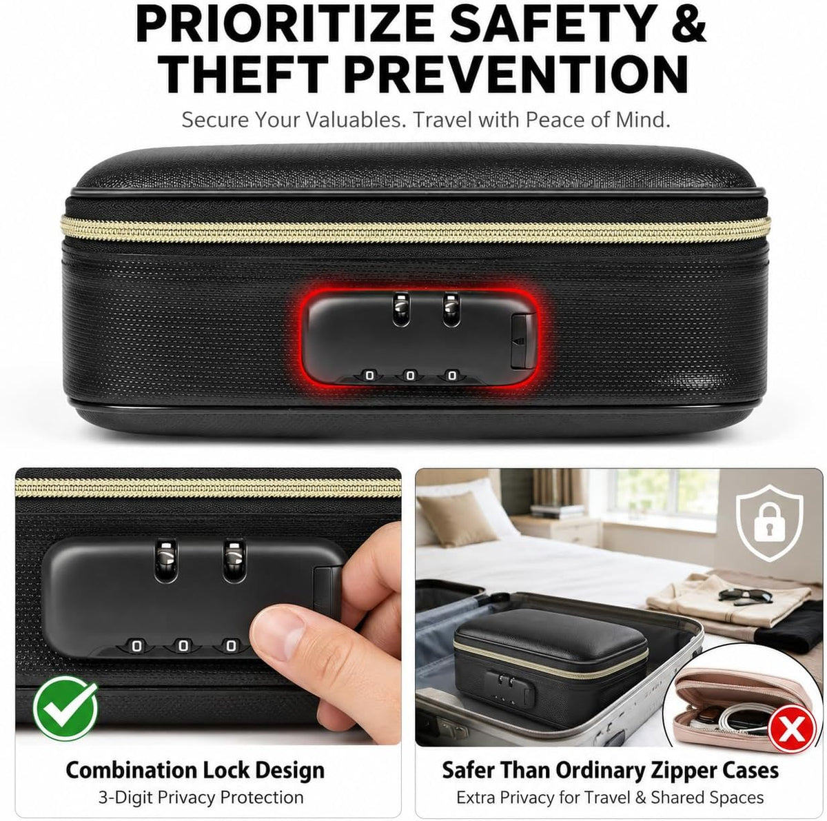 Fireproof Travel Jewelry Organizer Case with Lock 6-Page Binder | Clear PET Pages for Necklaces, Earrings, Rings & Bracelets, Carry-Ons Craft Fairs & Home Storage (Bag Only)
