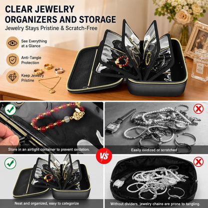 Fireproof Travel Jewelry Organizer Case with Lock 6-Page Binder | Clear PET Pages for Necklaces, Earrings, Rings & Bracelets, Carry-Ons Craft Fairs & Home Storage (Bag Only)