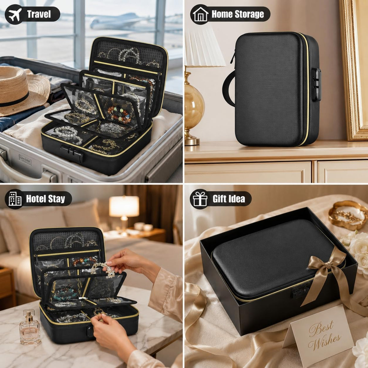 Fireproof Travel Jewelry Organizer Case with Lock 6-Page Binder | Clear PET Pages for Necklaces, Earrings, Rings & Bracelets, Carry-Ons Craft Fairs & Home Storage (Bag Only)