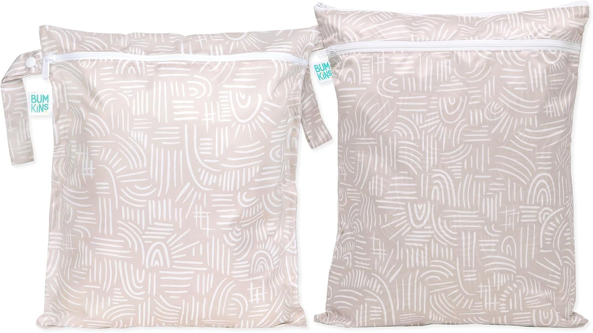 Waterproof Wet and Wetdry Bags - For Beach, Baby, Travel, Swim Suit, Cloth Diapers, Pump Parts, Pool, Gym, Toiletries - Reusable & Easy to Clean - Watercolor Floral - 2 Pack