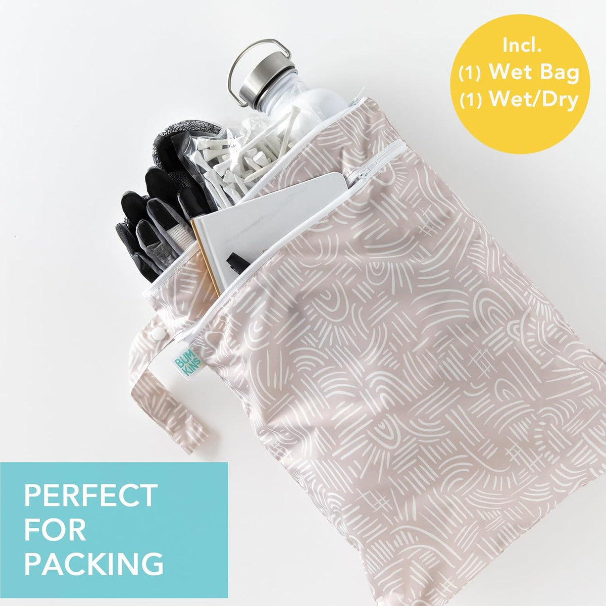 Waterproof Wet and Wetdry Bags - For Beach, Baby, Travel, Swim Suit, Cloth Diapers, Pump Parts, Pool, Gym, Toiletries - Reusable & Easy to Clean - Watercolor Floral - 2 Pack