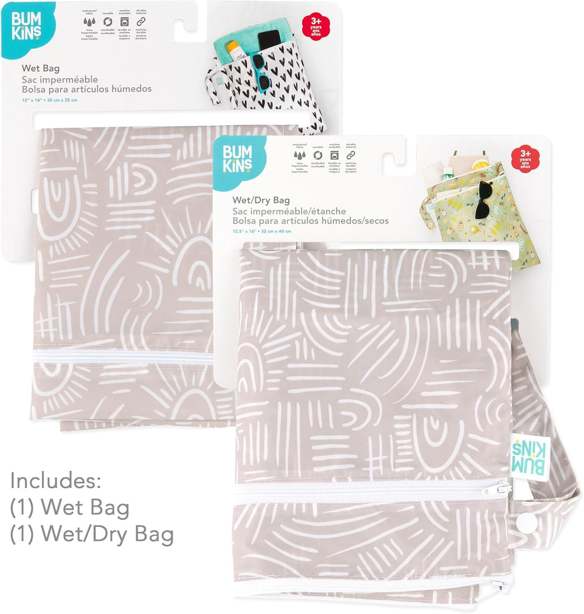 Waterproof Wet and Wetdry Bags - For Beach, Baby, Travel, Swim Suit, Cloth Diapers, Pump Parts, Pool, Gym, Toiletries - Reusable & Easy to Clean - Watercolor Floral - 2 Pack