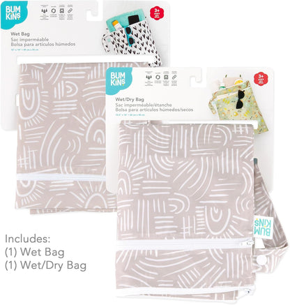 Waterproof Wet and Wetdry Bags - For Beach, Baby, Travel, Swim Suit, Cloth Diapers, Pump Parts, Pool, Gym, Toiletries - Reusable & Easy to Clean - Watercolor Floral - 2 Pack