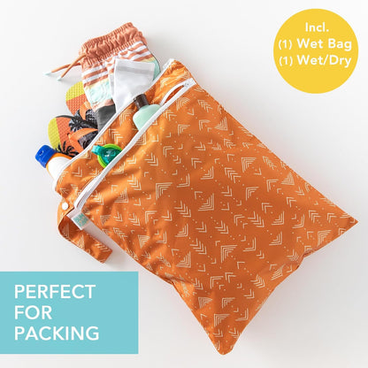 Waterproof Wet and Wetdry Bags - For Beach, Baby, Travel, Swim Suit, Cloth Diapers, Pump Parts, Pool, Gym, Toiletries - Reusable & Easy to Clean - Watercolor Floral - 2 Pack