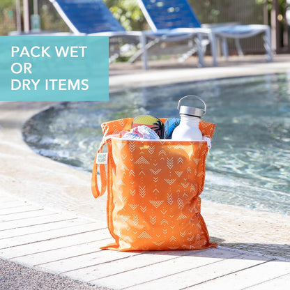 Waterproof Wet and Wetdry Bags - For Beach, Baby, Travel, Swim Suit, Cloth Diapers, Pump Parts, Pool, Gym, Toiletries - Reusable & Easy to Clean - Watercolor Floral - 2 Pack