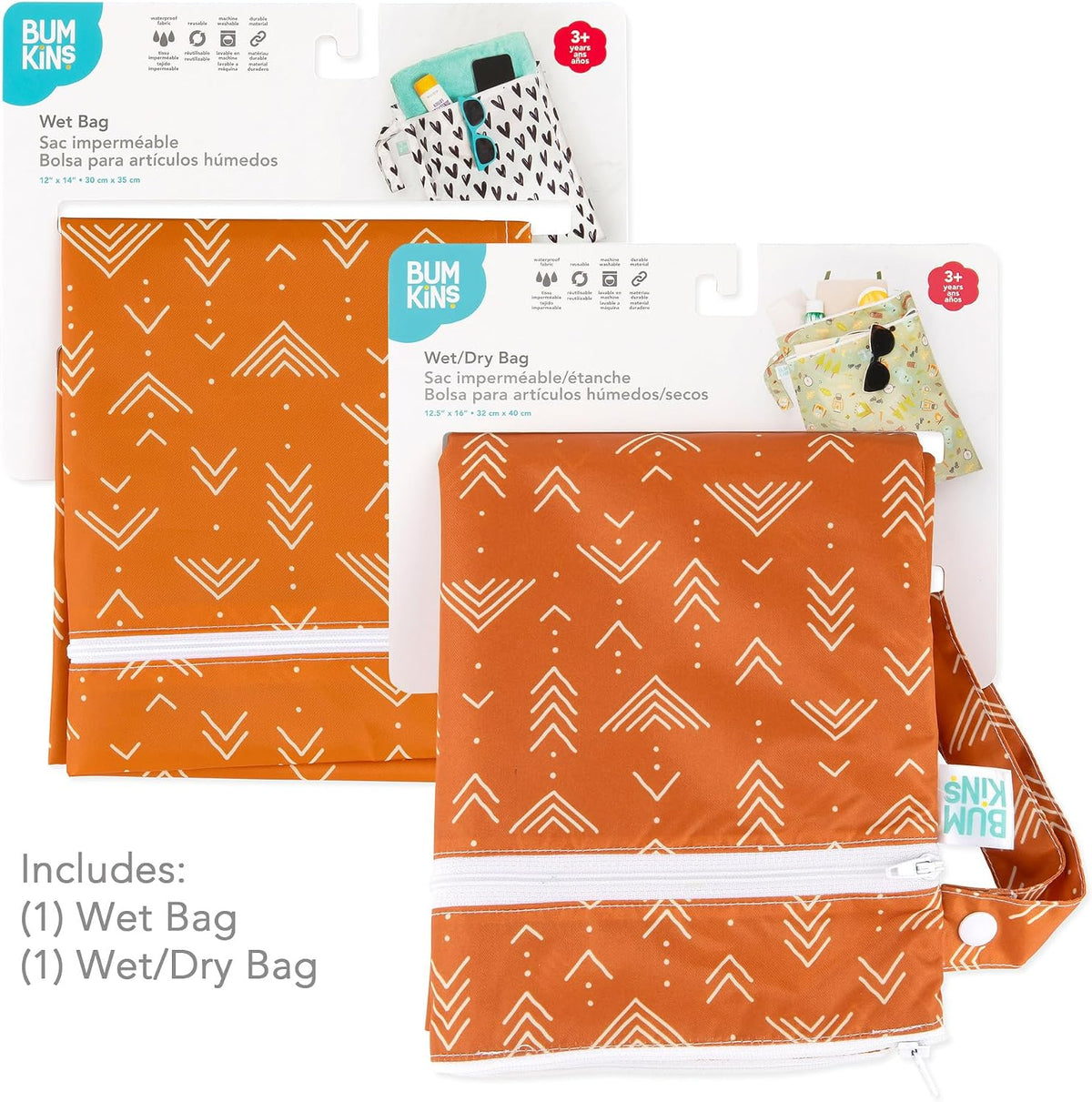 Waterproof Wet and Wetdry Bags - For Beach, Baby, Travel, Swim Suit, Cloth Diapers, Pump Parts, Pool, Gym, Toiletries - Reusable & Easy to Clean - Watercolor Floral - 2 Pack
