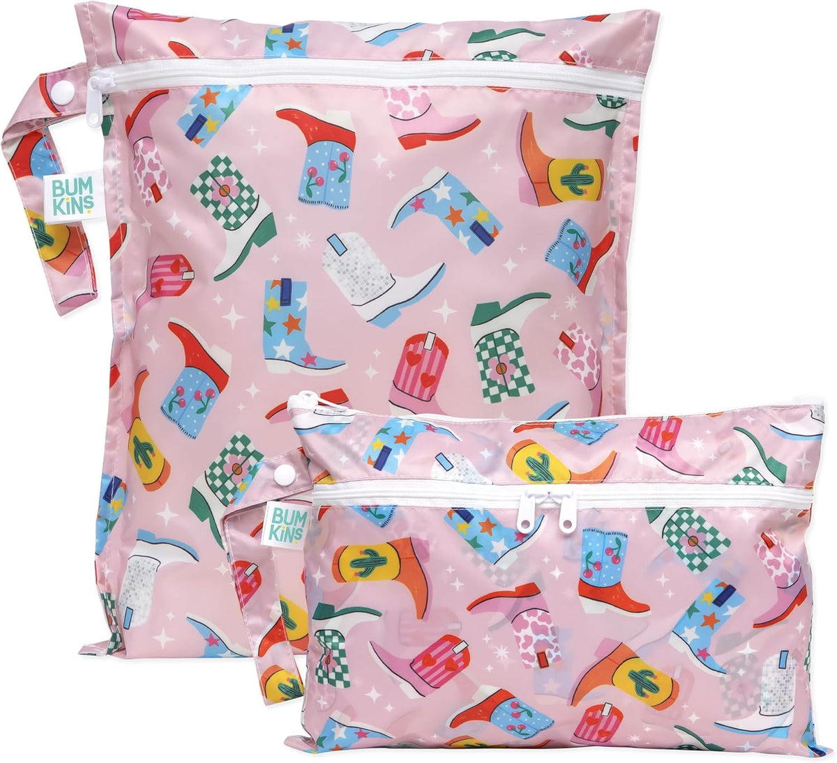 Waterproof Wet and Wetdry Bags - For Beach, Baby, Travel, Swim Suit, Cloth Diapers, Pump Parts, Pool, Gym, Toiletries - Reusable & Easy to Clean - Watercolor Floral - 2 Pack