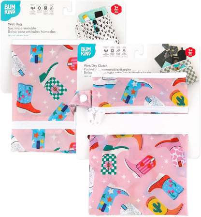 Waterproof Wet and Wetdry Bags - For Beach, Baby, Travel, Swim Suit, Cloth Diapers, Pump Parts, Pool, Gym, Toiletries - Reusable & Easy to Clean - Watercolor Floral - 2 Pack
