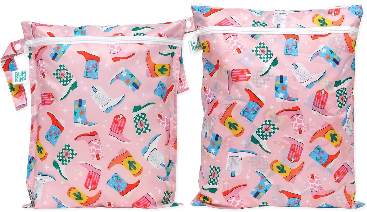 Waterproof Wet and Wetdry Bags - For Beach, Baby, Travel, Swim Suit, Cloth Diapers, Pump Parts, Pool, Gym, Toiletries - Reusable & Easy to Clean - Watercolor Floral - 2 Pack