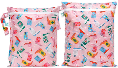 Waterproof Wet and Wetdry Bags - For Beach, Baby, Travel, Swim Suit, Cloth Diapers, Pump Parts, Pool, Gym, Toiletries - Reusable & Easy to Clean - Watercolor Floral - 2 Pack