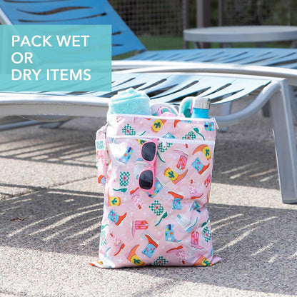 Waterproof Wet and Wetdry Bags - For Beach, Baby, Travel, Swim Suit, Cloth Diapers, Pump Parts, Pool, Gym, Toiletries - Reusable & Easy to Clean - Watercolor Floral - 2 Pack