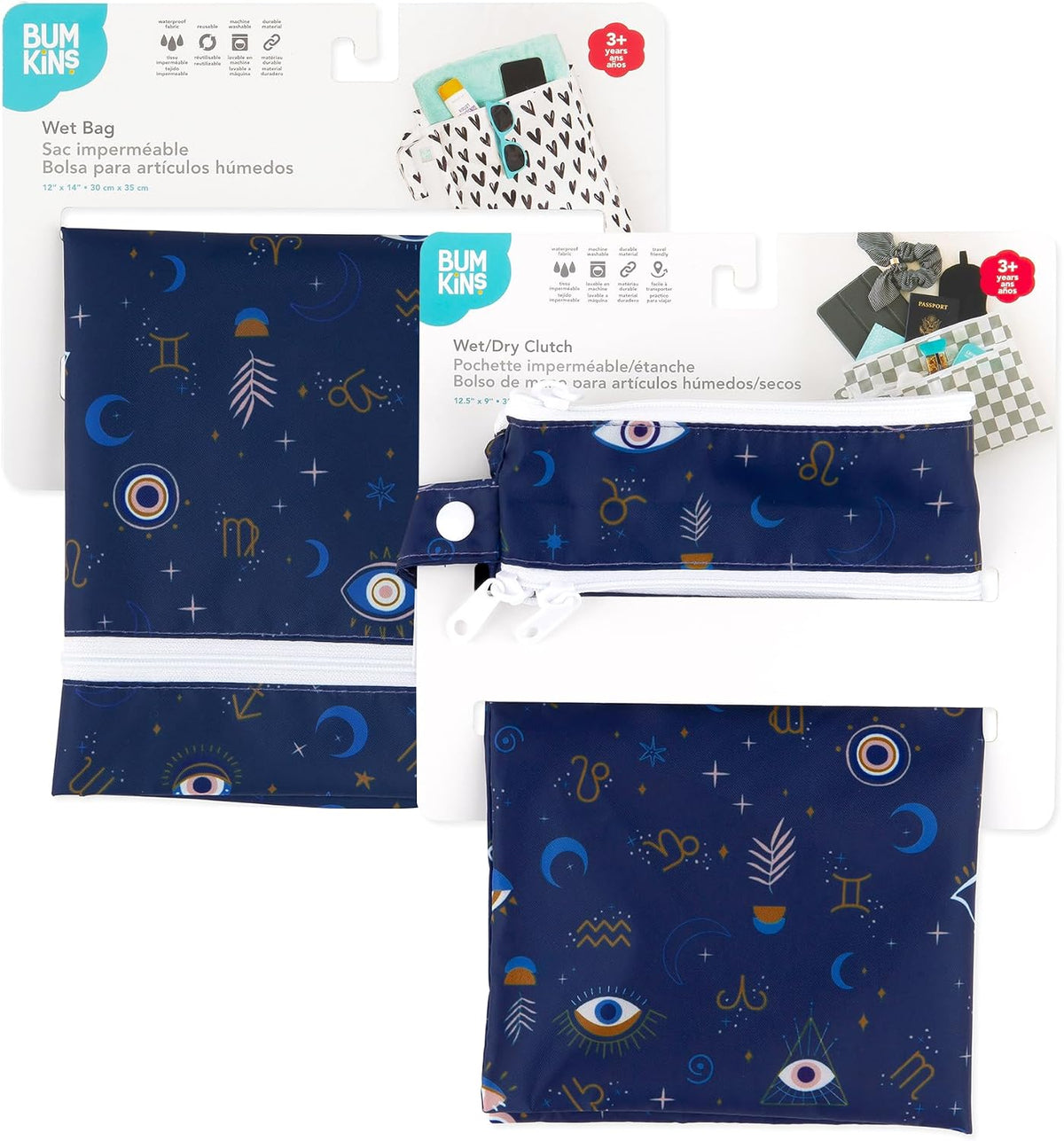 Waterproof Wet and Wetdry Bags - For Beach, Baby, Travel, Swim Suit, Cloth Diapers, Pump Parts, Pool, Gym, Toiletries - Reusable & Easy to Clean - Watercolor Floral - 2 Pack