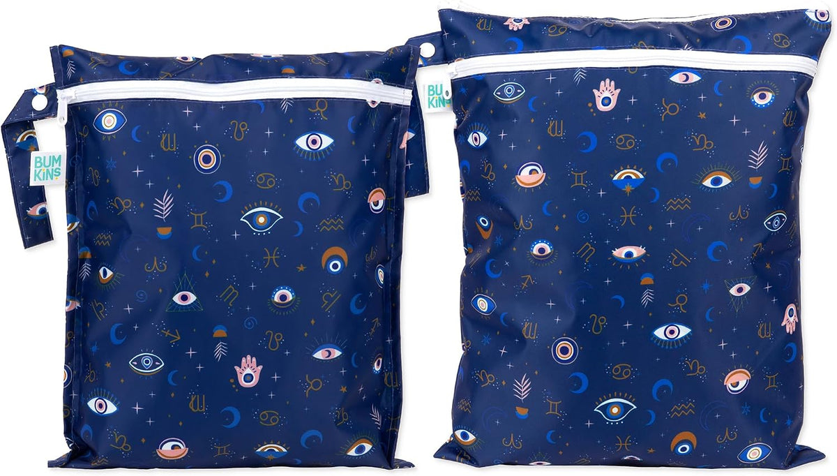 Waterproof Wet and Wetdry Bags - For Beach, Baby, Travel, Swim Suit, Cloth Diapers, Pump Parts, Pool, Gym, Toiletries - Reusable & Easy to Clean - Watercolor Floral - 2 Pack