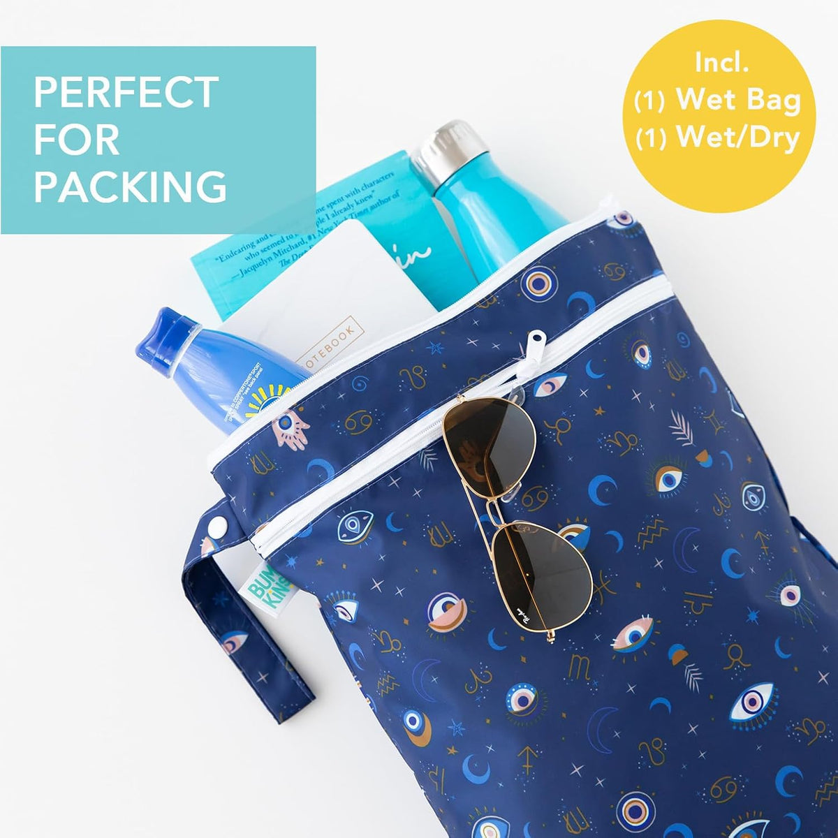Waterproof Wet and Wetdry Bags - For Beach, Baby, Travel, Swim Suit, Cloth Diapers, Pump Parts, Pool, Gym, Toiletries - Reusable & Easy to Clean - Watercolor Floral - 2 Pack
