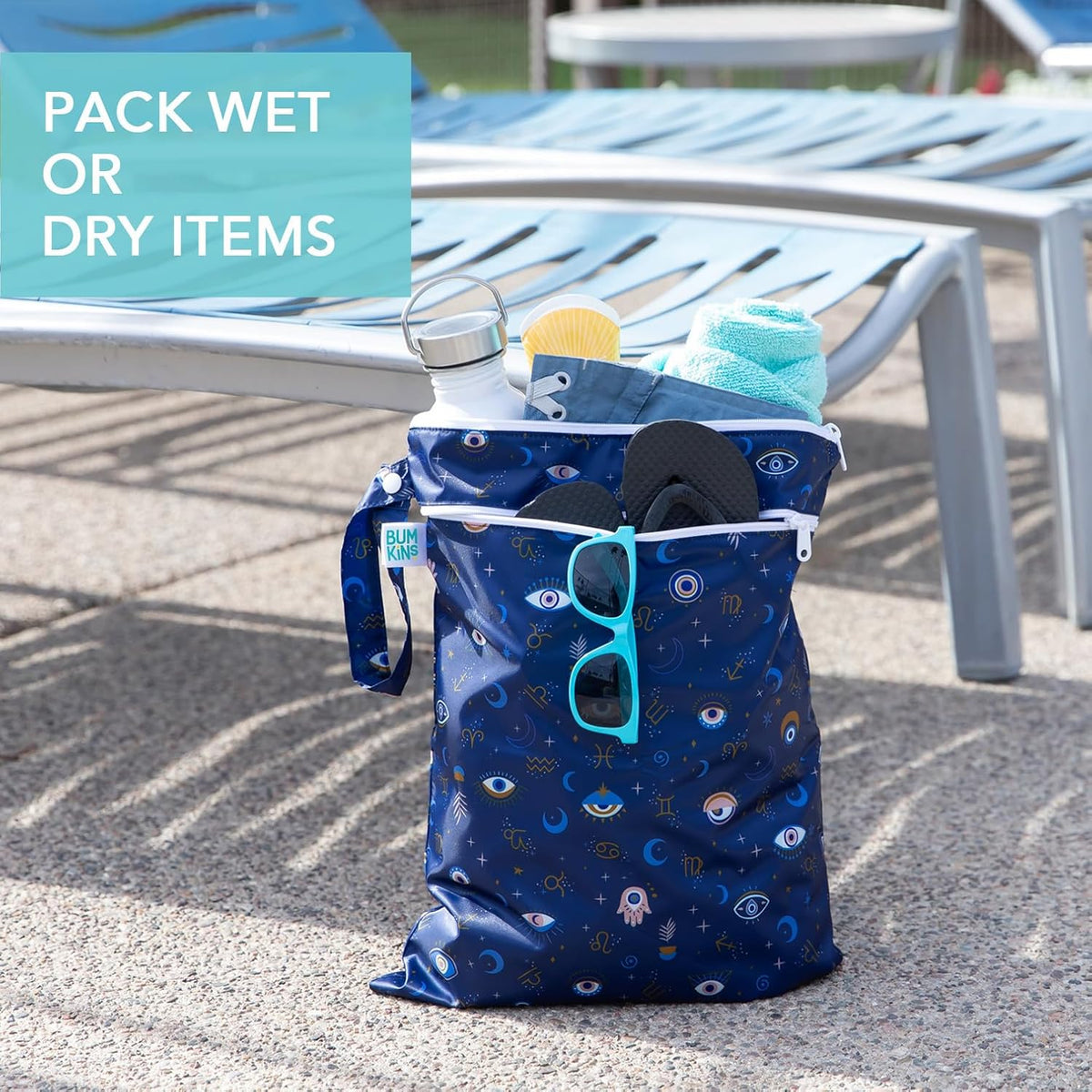 Waterproof Wet and Wetdry Bags - For Beach, Baby, Travel, Swim Suit, Cloth Diapers, Pump Parts, Pool, Gym, Toiletries - Reusable & Easy to Clean - Watercolor Floral - 2 Pack