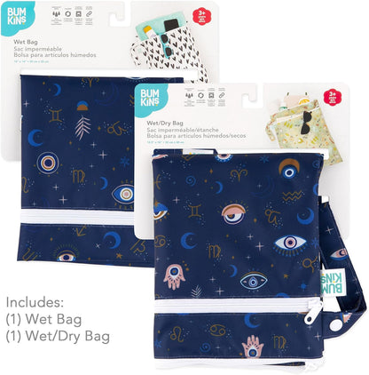 Waterproof Wet and Wetdry Bags - For Beach, Baby, Travel, Swim Suit, Cloth Diapers, Pump Parts, Pool, Gym, Toiletries - Reusable & Easy to Clean - Watercolor Floral - 2 Pack