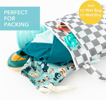 Waterproof Wet and Wetdry Bags - For Beach, Baby, Travel, Swim Suit, Cloth Diapers, Pump Parts, Pool, Gym, Toiletries - Reusable & Easy to Clean - Watercolor Floral - 2 Pack