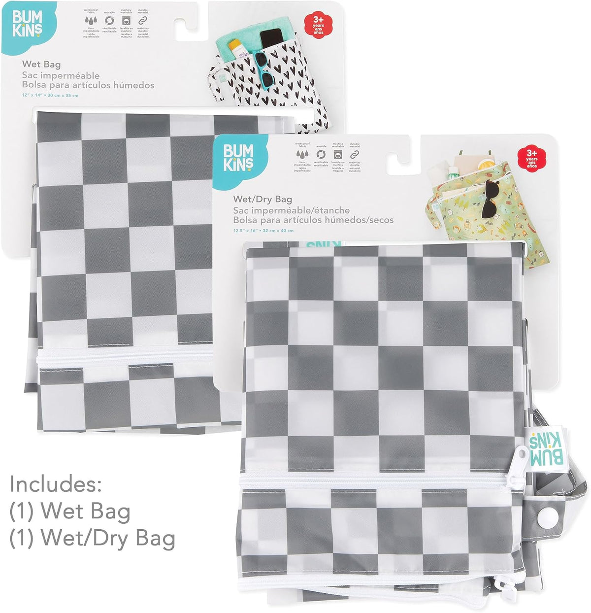 Waterproof Wet and Wetdry Bags - For Beach, Baby, Travel, Swim Suit, Cloth Diapers, Pump Parts, Pool, Gym, Toiletries - Reusable & Easy to Clean - Watercolor Floral - 2 Pack