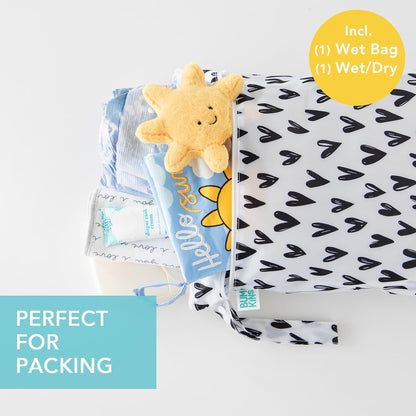 Waterproof Wet and Wetdry Bags - For Beach, Baby, Travel, Swim Suit, Cloth Diapers, Pump Parts, Pool, Gym, Toiletries - Reusable & Easy to Clean - Watercolor Floral - 2 Pack