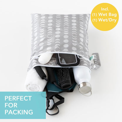 Waterproof Wet and Wetdry Bags - For Beach, Baby, Travel, Swim Suit, Cloth Diapers, Pump Parts, Pool, Gym, Toiletries - Reusable & Easy to Clean - Watercolor Floral - 2 Pack