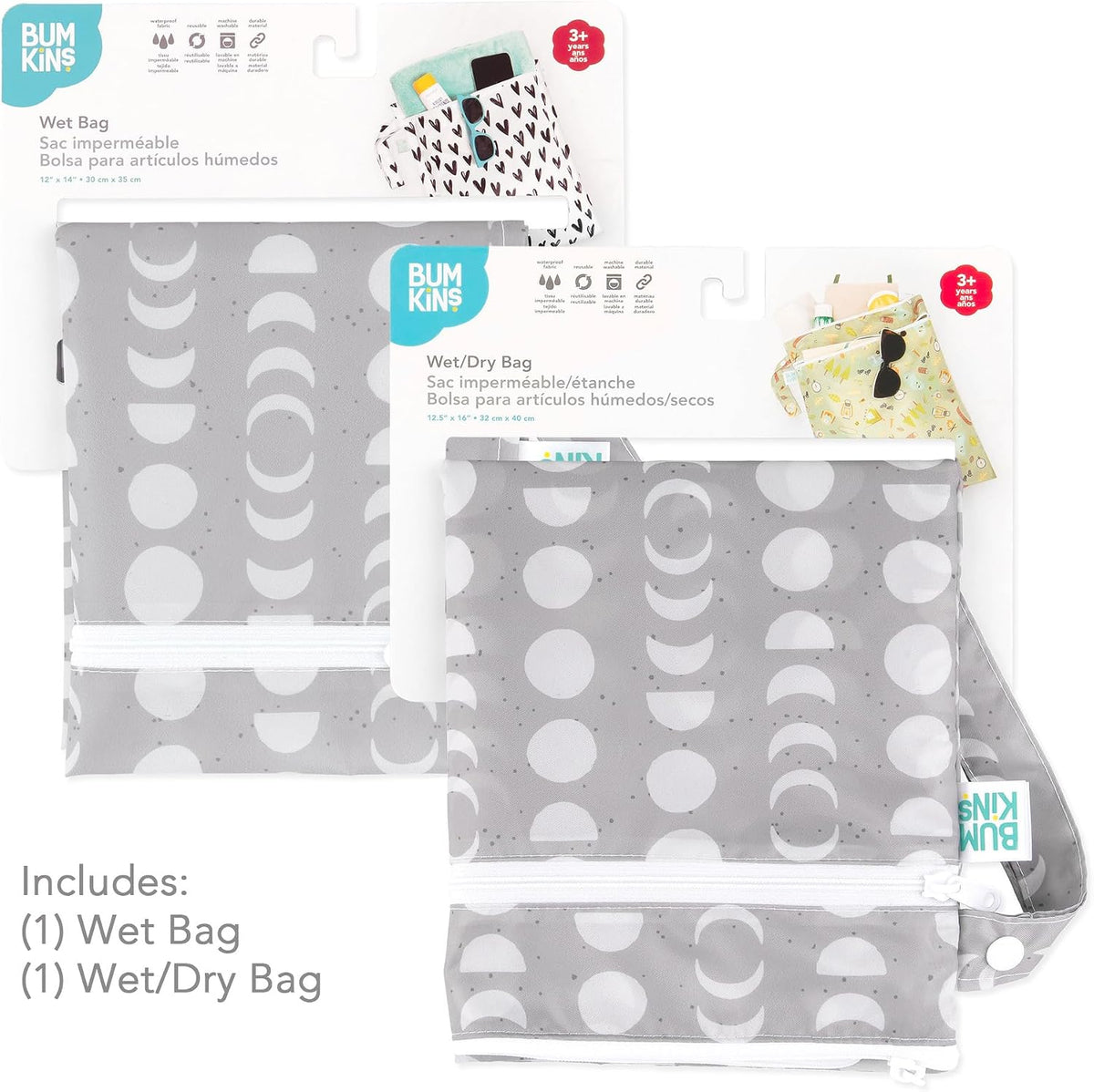 Waterproof Wet and Wetdry Bags - For Beach, Baby, Travel, Swim Suit, Cloth Diapers, Pump Parts, Pool, Gym, Toiletries - Reusable & Easy to Clean - Watercolor Floral - 2 Pack