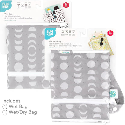 Waterproof Wet and Wetdry Bags - For Beach, Baby, Travel, Swim Suit, Cloth Diapers, Pump Parts, Pool, Gym, Toiletries - Reusable & Easy to Clean - Watercolor Floral - 2 Pack