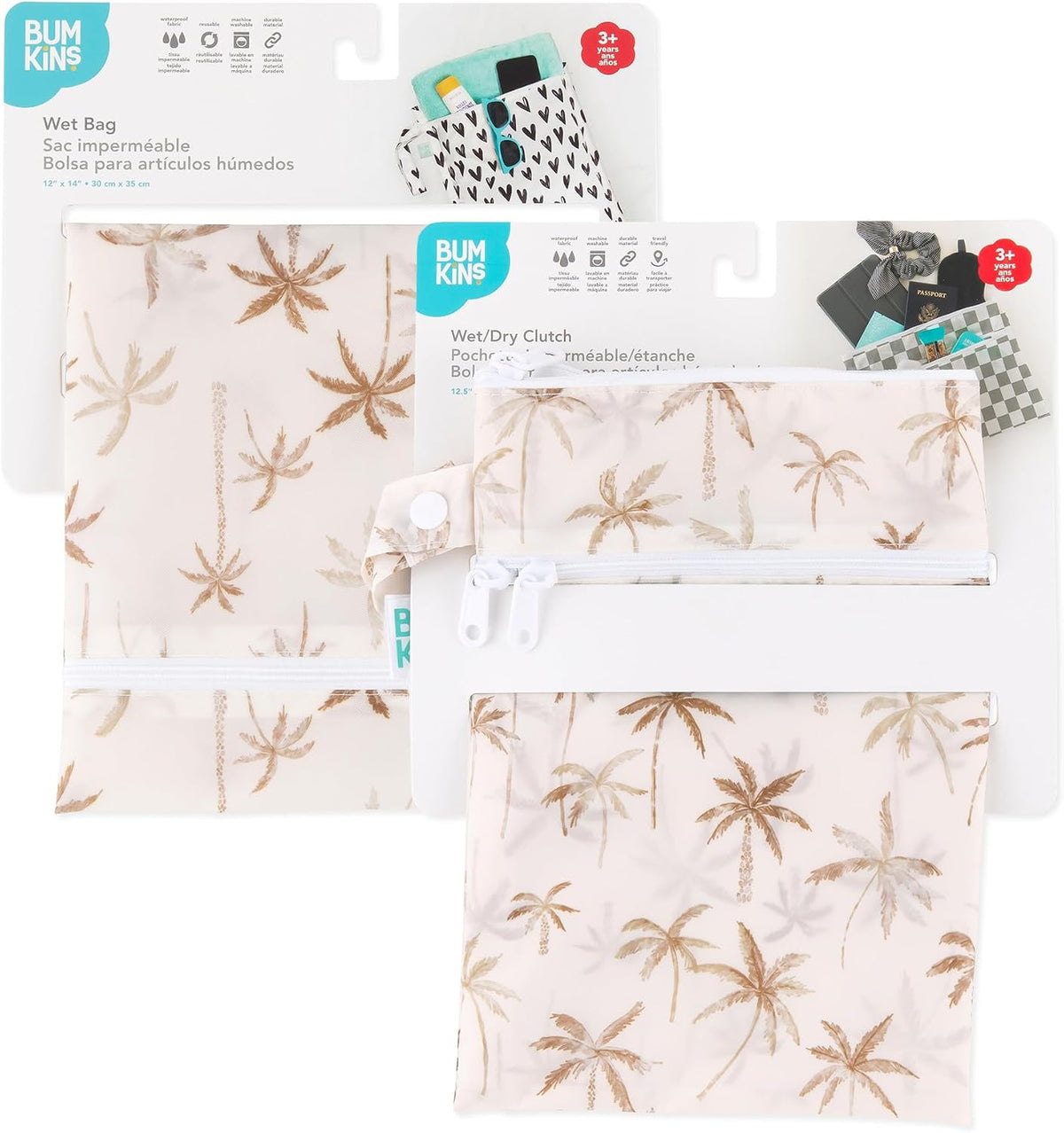 Waterproof Wet and Wetdry Bags - For Beach, Baby, Travel, Swim Suit, Cloth Diapers, Pump Parts, Pool, Gym, Toiletries - Reusable & Easy to Clean - Watercolor Floral - 2 Pack