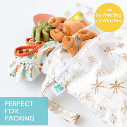 Waterproof Wet and Wetdry Bags - For Beach, Baby, Travel, Swim Suit, Cloth Diapers, Pump Parts, Pool, Gym, Toiletries - Reusable & Easy to Clean - Watercolor Floral - 2 Pack