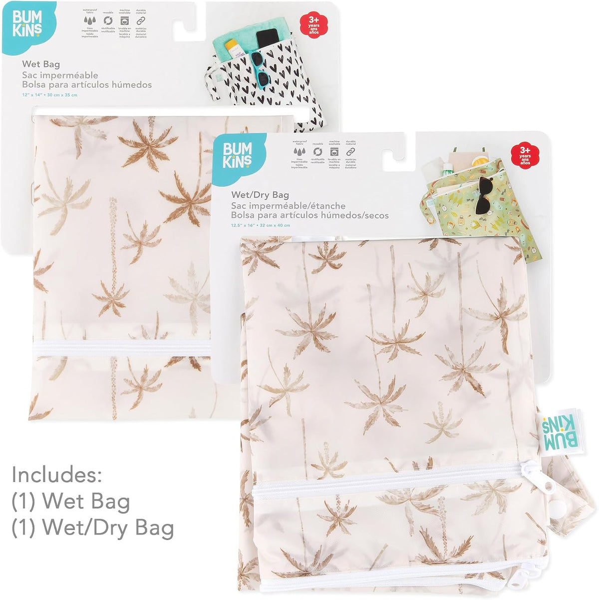 Waterproof Wet and Wetdry Bags - For Beach, Baby, Travel, Swim Suit, Cloth Diapers, Pump Parts, Pool, Gym, Toiletries - Reusable & Easy to Clean - Watercolor Floral - 2 Pack