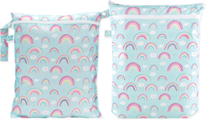 Waterproof Wet and Wetdry Bags - For Beach, Baby, Travel, Swim Suit, Cloth Diapers, Pump Parts, Pool, Gym, Toiletries - Reusable & Easy to Clean - Watercolor Floral - 2 Pack
