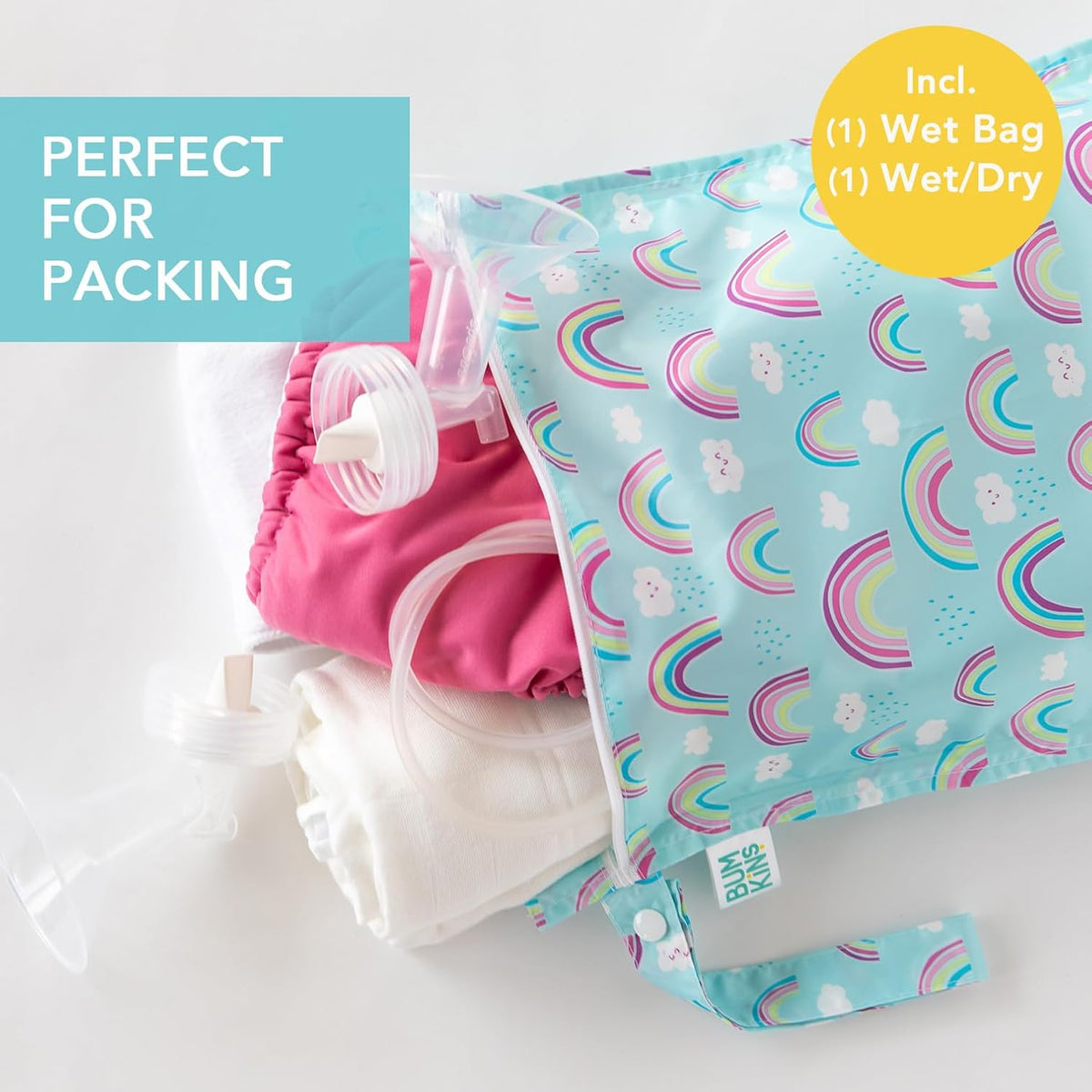Waterproof Wet and Wetdry Bags - For Beach, Baby, Travel, Swim Suit, Cloth Diapers, Pump Parts, Pool, Gym, Toiletries - Reusable & Easy to Clean - Watercolor Floral - 2 Pack