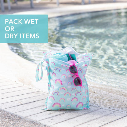 Waterproof Wet and Wetdry Bags - For Beach, Baby, Travel, Swim Suit, Cloth Diapers, Pump Parts, Pool, Gym, Toiletries - Reusable & Easy to Clean - Watercolor Floral - 2 Pack