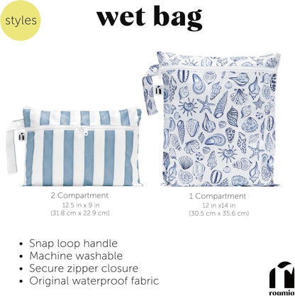 Waterproof Wet and Wetdry Bags - For Beach, Baby, Travel, Swim Suit, Cloth Diapers, Pump Parts, Pool, Gym, Toiletries - Reusable & Easy to Clean - Watercolor Floral - 2 Pack